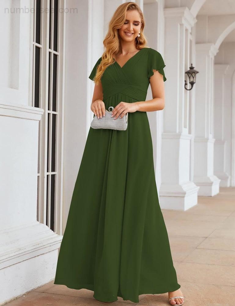 Chiffon Bridesmaid Dress Cap Sleeves Maxi Prom Gowns Party Wedding Mother of The Bride Dresses for Women SEA28047