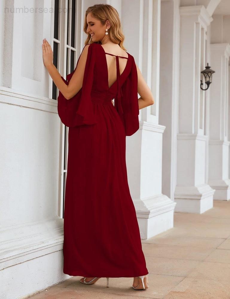 Chiffon Bridesmaid Dresses with Split for Women Wedding Long Party Prom Gown Flutter Sleeve SEA28045