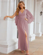 Chiffon Bridesmaid Dresses with Split for Women Wedding Long Party Prom Gown Flutter Sleeve SEA28045
