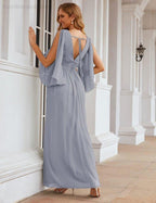 Chiffon Bridesmaid Dresses with Split for Women Wedding Long Party Prom Gown Flutter Sleeve SEA28045