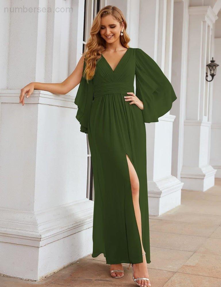 Chiffon Bridesmaid Dresses with Split for Women Wedding Long Party Prom Gown Flutter Sleeve SEA28045