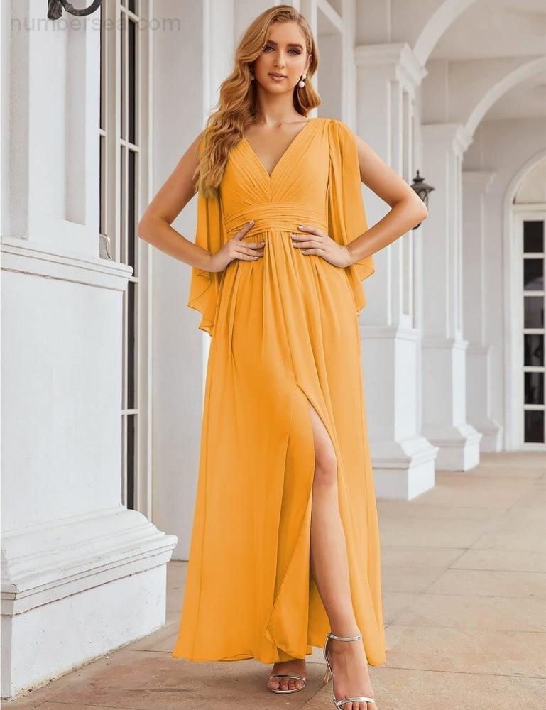 Chiffon Bridesmaid Dresses with Split for Women Wedding Long Party Prom Gown Flutter Sleeve SEA28045