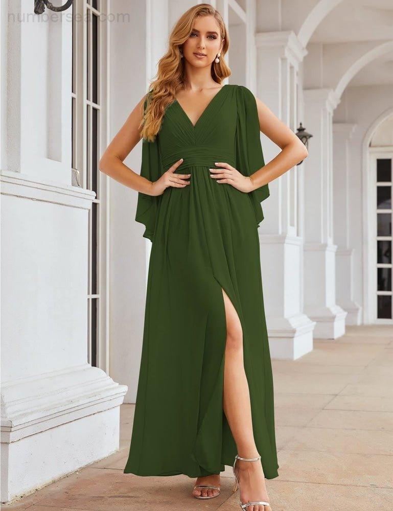 Chiffon Bridesmaid Dresses with Split for Women Wedding Long Party Prom Gown Flutter Sleeve SEA28045