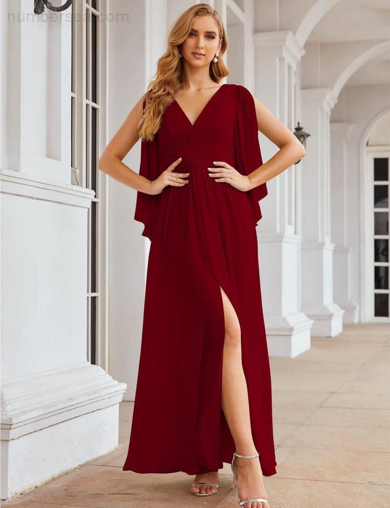 Chiffon Bridesmaid Dresses with Split for Women Wedding Long Party Prom Gown Flutter Sleeve SEA28045