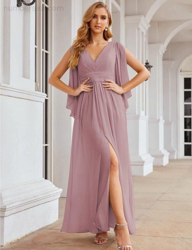 Chiffon Bridesmaid Dresses with Split for Women Wedding Long Party Prom Gown Flutter Sleeve SEA28045