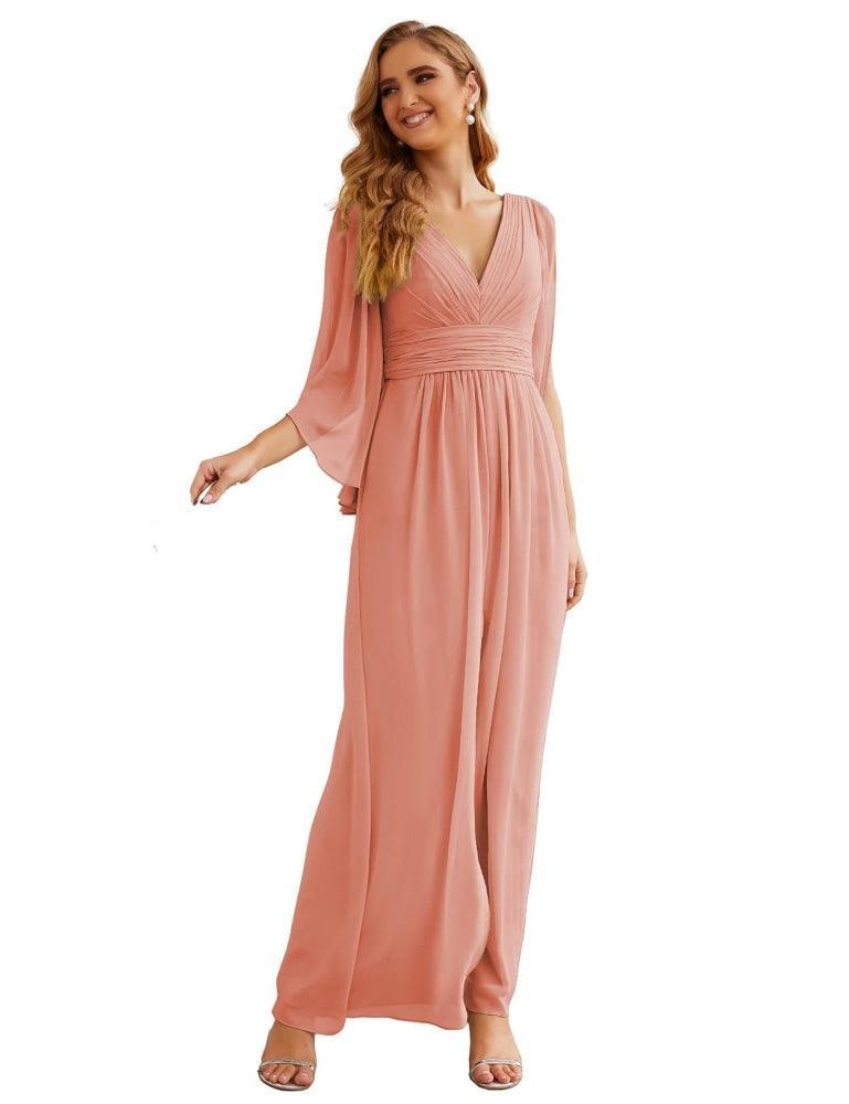 Chiffon Bridesmaid Dresses with Split for Women Wedding Long Party Prom Gown Flutter Sleeve SEA28045