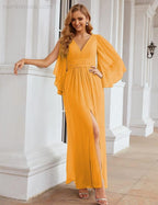 Chiffon Bridesmaid Dresses with Split for Women Wedding Long Party Prom Gown Flutter Sleeve SEA28045
