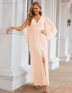 Chiffon Bridesmaid Dresses with Split for Women Wedding Long Party Prom Gown Flutter Sleeve SEA28045