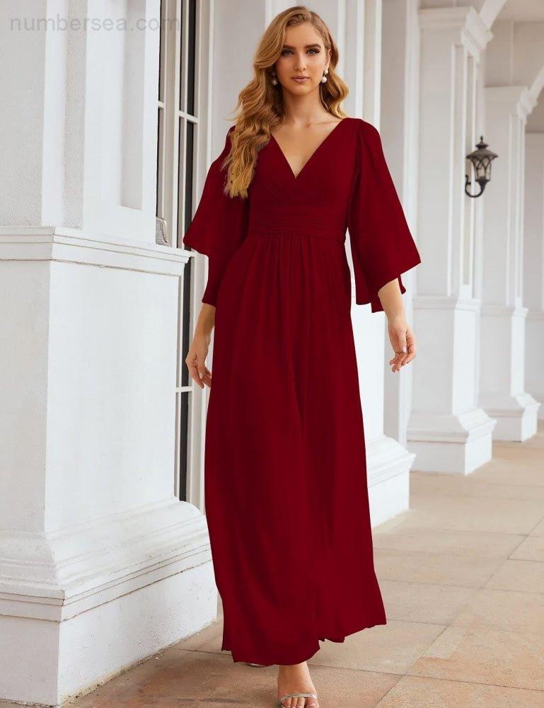 Chiffon Bridesmaid Dresses with Split for Women Wedding Long Party Prom Gown Flutter Sleeve SEA28045