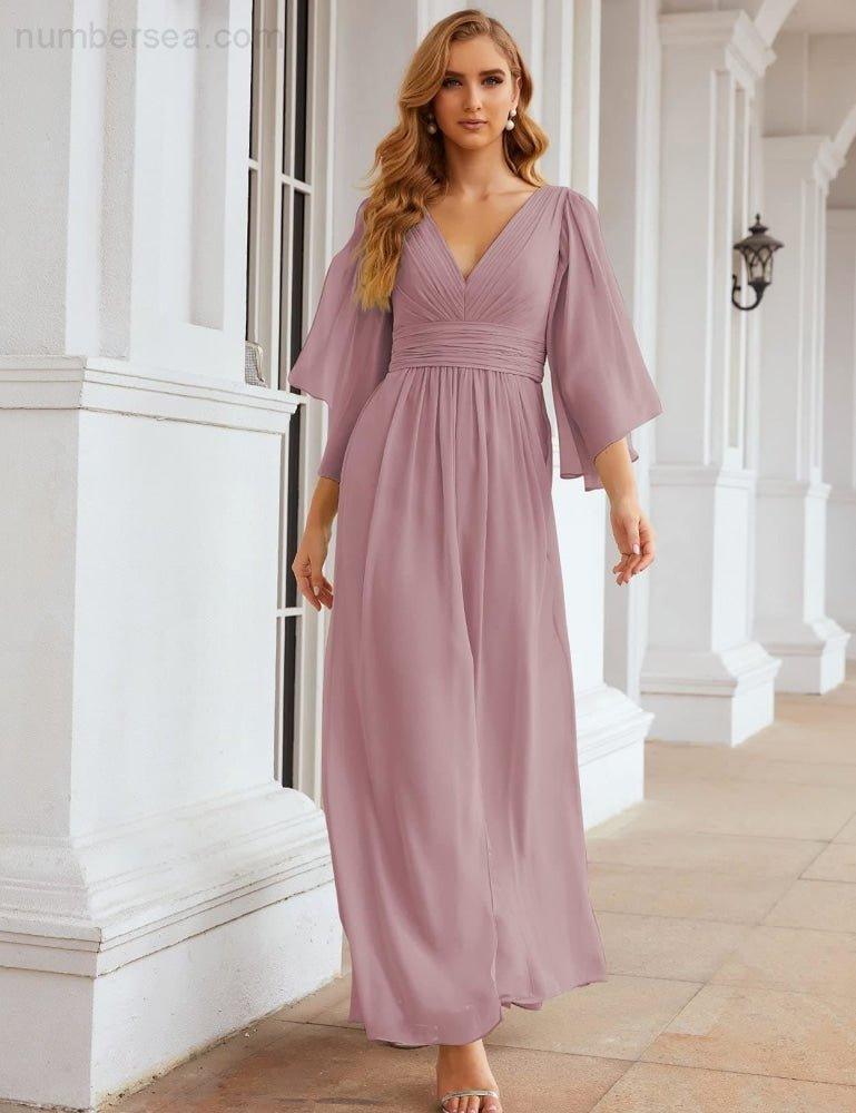Chiffon Bridesmaid Dresses with Split for Women Wedding Long Party Prom Gown Flutter Sleeve SEA28045