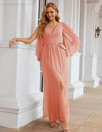 Chiffon Bridesmaid Dresses with Split for Women Wedding Long Party Prom Gown Flutter Sleeve SEA28045