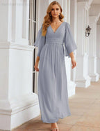 Chiffon Bridesmaid Dresses with Split for Women Wedding Long Party Prom Gown Flutter Sleeve SEA28045