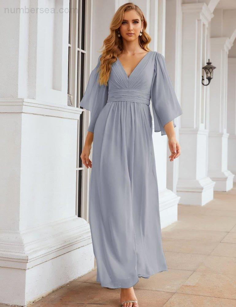 Chiffon Bridesmaid Dresses with Split for Women Wedding Long Party Prom Gown Flutter Sleeve SEA28045