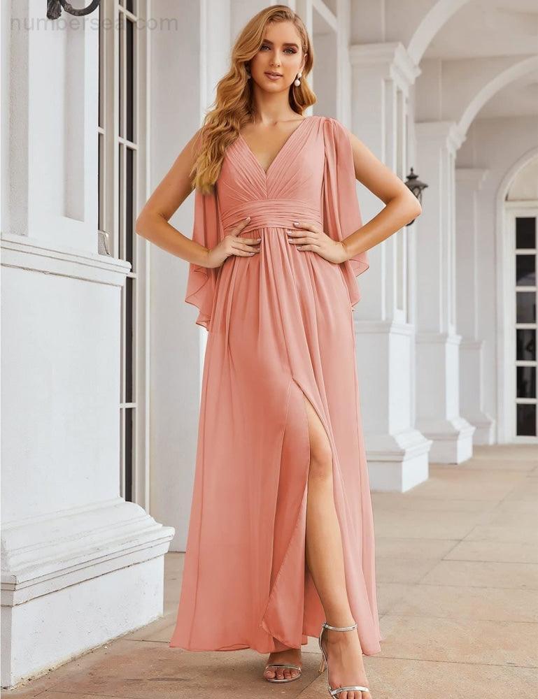 Chiffon Bridesmaid Dresses with Split for Women Wedding Long Party Prom Gown Flutter Sleeve SEA28045