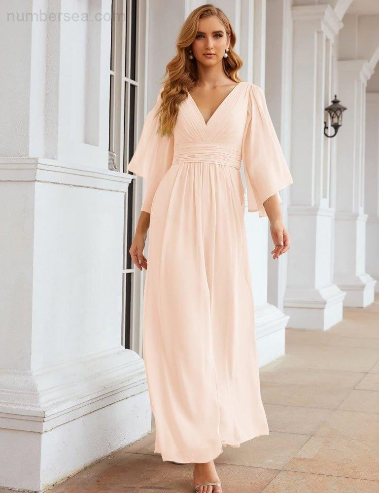 Chiffon Bridesmaid Dresses with Split for Women Wedding Long Party Prom Gown Flutter Sleeve SEA28045