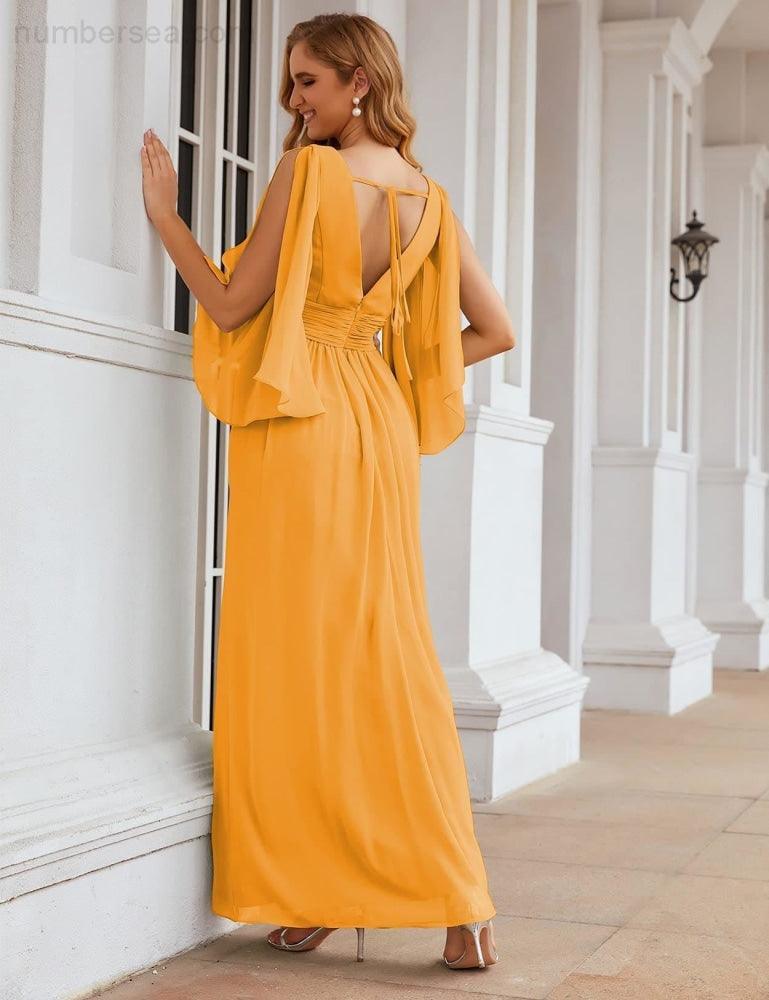 Chiffon Bridesmaid Dresses with Split for Women Wedding Long Party Prom Gown Flutter Sleeve SEA28045