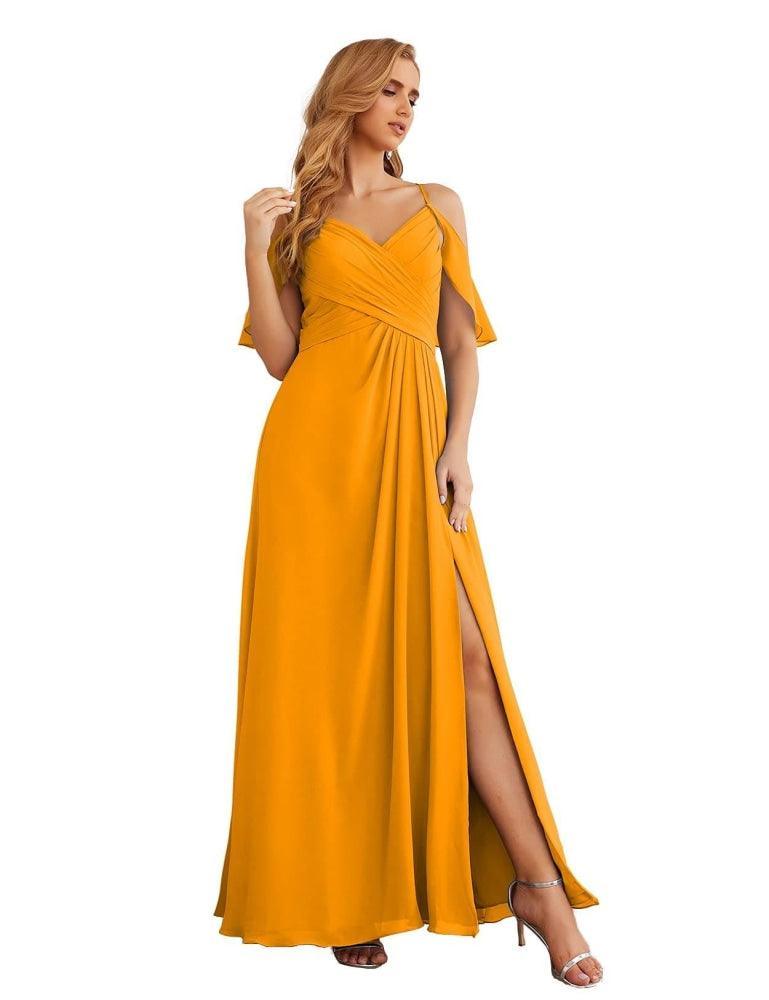 Chiffon Cold Shoulder Long Bridesmaid Dresses Plus Size Formal Prom Gowns for Women Party Wedding  SEA28070