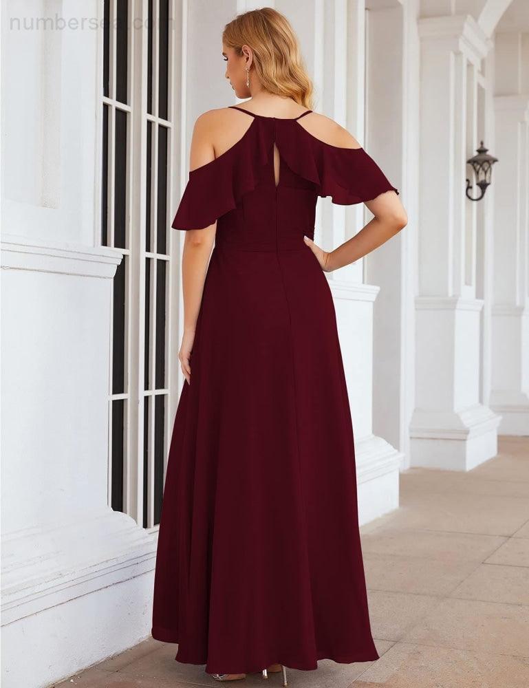 Chiffon Cold Shoulder Long Bridesmaid Dresses Plus Size Formal Prom Gowns for Women Party Wedding  SEA28070