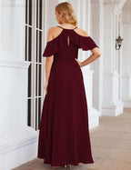 Chiffon Cold Shoulder Long Bridesmaid Dresses Plus Size Formal Prom Gowns for Women Party Wedding  SEA28070