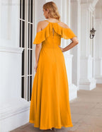 Chiffon Cold Shoulder Long Bridesmaid Dresses Plus Size Formal Prom Gowns for Women Party Wedding  SEA28070