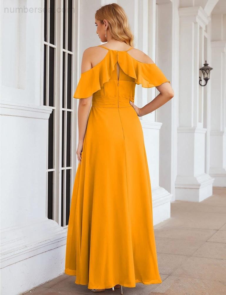 Chiffon Cold Shoulder Long Bridesmaid Dresses Plus Size Formal Prom Gowns for Women Party Wedding  SEA28070