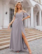 Chiffon Cold Shoulder Long Bridesmaid Dresses Plus Size Formal Prom Gowns for Women Party Wedding  SEA28070