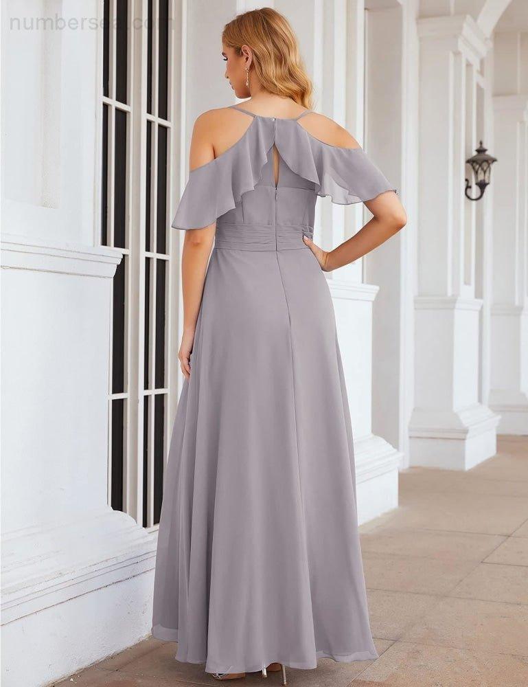 Chiffon Cold Shoulder Long Bridesmaid Dresses Plus Size Formal Prom Gowns for Women Party Wedding  SEA28070