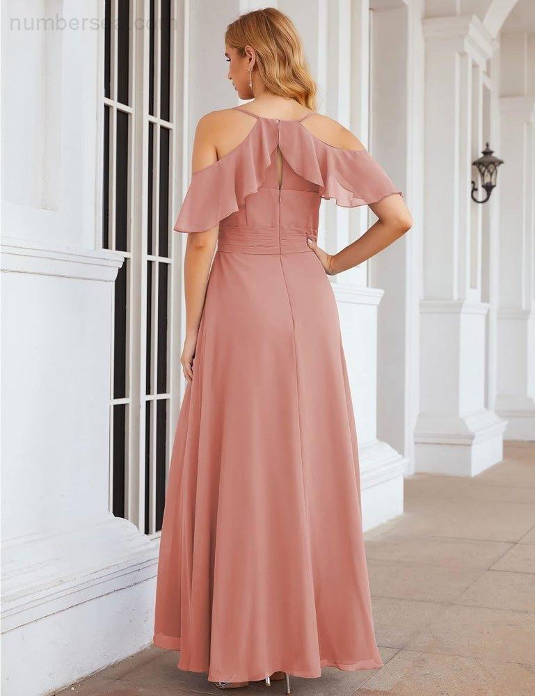 Chiffon Cold Shoulder Long Bridesmaid Dresses Plus Size Formal Prom Gowns for Women Party Wedding  SEA28070