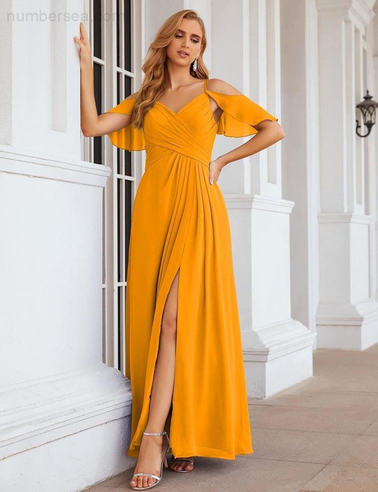 Chiffon Cold Shoulder Long Bridesmaid Dresses Plus Size Formal Prom Gowns for Women Party Wedding  SEA28070