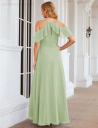 Chiffon Cold Shoulder Long Bridesmaid Dresses Plus Size Formal Prom Gowns for Women Party Wedding  SEA28070