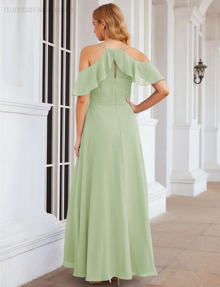 Chiffon Cold Shoulder Long Bridesmaid Dresses Plus Size Formal Prom Gowns for Women Party Wedding  SEA28070