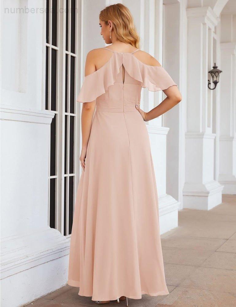 Chiffon Cold Shoulder Long Bridesmaid Dresses Plus Size Formal Prom Gowns for Women Party Wedding  SEA28070