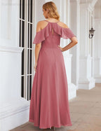Chiffon Cold Shoulder Long Bridesmaid Dresses Plus Size Formal Prom Gowns for Women Party Wedding  SEA28070