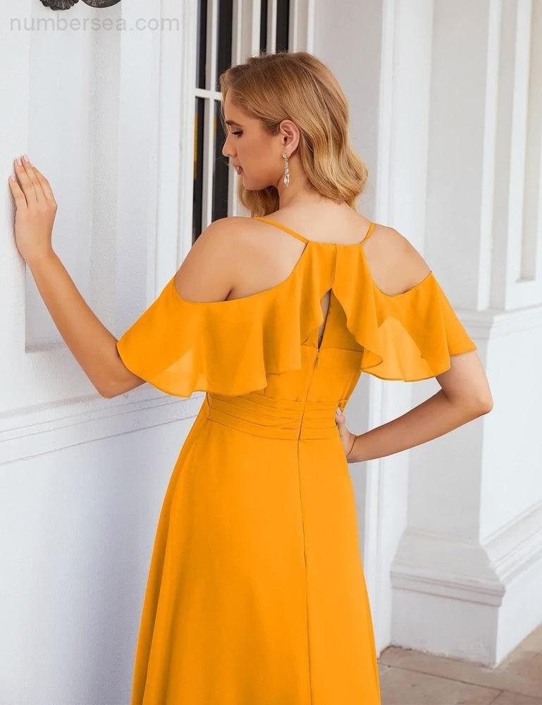 Chiffon Cold Shoulder Long Bridesmaid Dresses Plus Size Formal Prom Gowns for Women Party Wedding  SEA28070