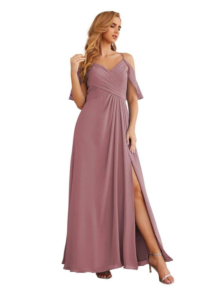 Chiffon Cold Shoulder Long Bridesmaid Dresses Plus Size Formal Prom Gowns for Women Party Wedding  SEA28070
