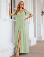 Chiffon Cold Shoulder Long Bridesmaid Dresses Plus Size Formal Prom Gowns for Women Party Wedding  SEA28070