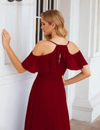 Chiffon Cold Shoulder Long Bridesmaid Dresses Plus Size Formal Prom Gowns for Women Party Wedding  SEA28070