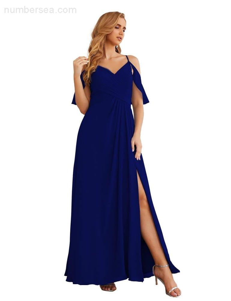 Chiffon Cold Shoulder Long Bridesmaid Dresses Plus Size Formal Prom Gowns for Women Party Wedding  SEA28070