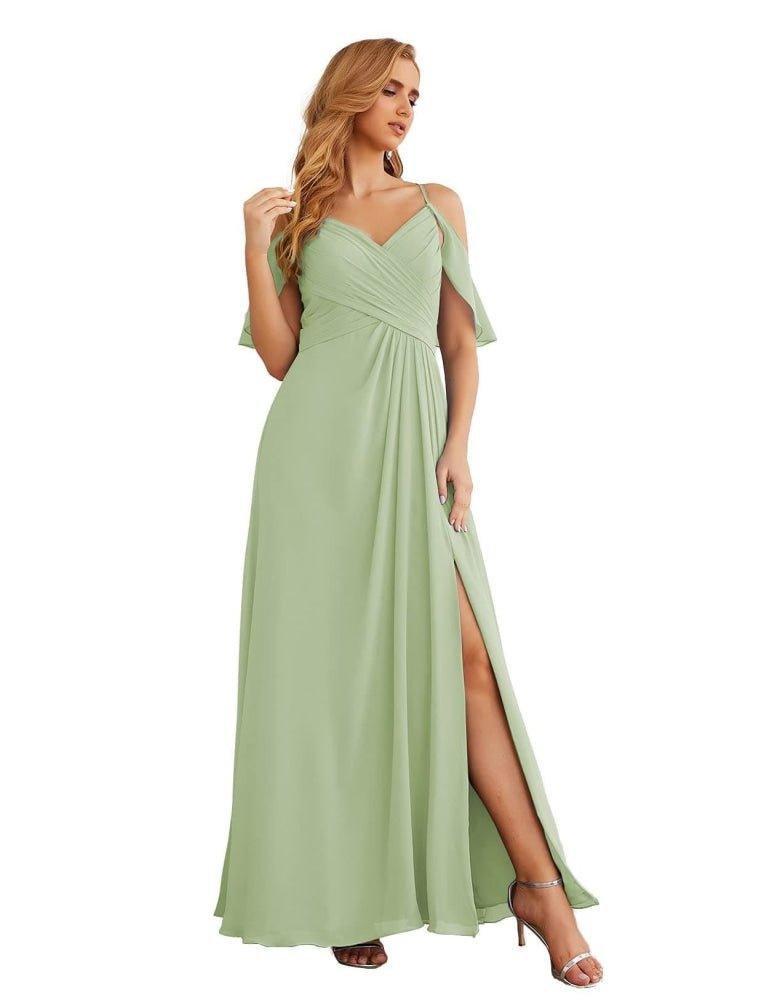 Chiffon Cold Shoulder Long Bridesmaid Dresses Plus Size Formal Prom Gowns for Women Party Wedding  SEA28070