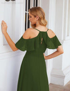Chiffon Cold Shoulder Long Bridesmaid Dresses Plus Size Formal Prom Gowns for Women Party Wedding  SEA28070