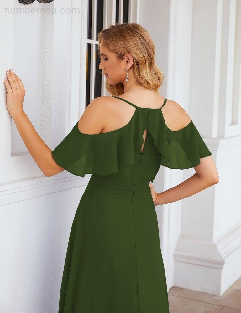 Chiffon Cold Shoulder Long Bridesmaid Dresses Plus Size Formal Prom Gowns for Women Party Wedding  SEA28070
