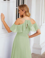 Chiffon Cold Shoulder Long Bridesmaid Dresses Plus Size Formal Prom Gowns for Women Party Wedding  SEA28070