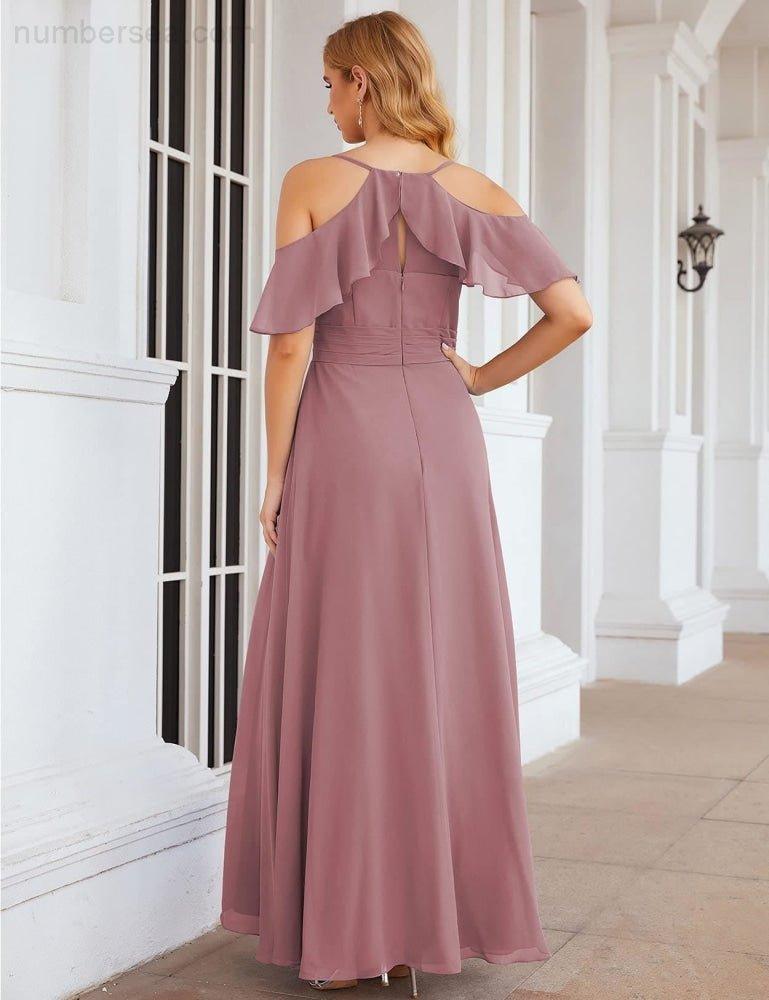 Chiffon Cold Shoulder Long Bridesmaid Dresses Plus Size Formal Prom Gowns for Women Party Wedding  SEA28070
