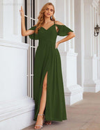 Chiffon Cold Shoulder Long Bridesmaid Dresses Plus Size Formal Prom Gowns for Women Party Wedding  SEA28070