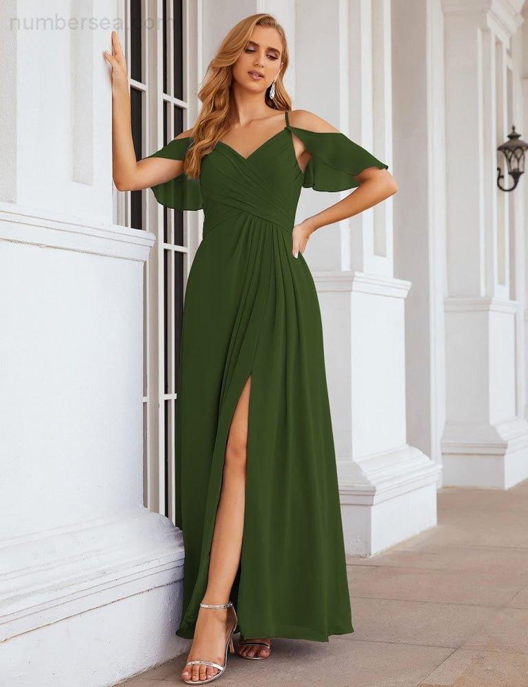 Chiffon Cold Shoulder Long Bridesmaid Dresses Plus Size Formal Prom Gowns for Women Party Wedding  SEA28070