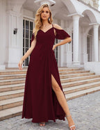 Chiffon Cold Shoulder Long Bridesmaid Dresses Plus Size Formal Prom Gowns for Women Party Wedding  SEA28070