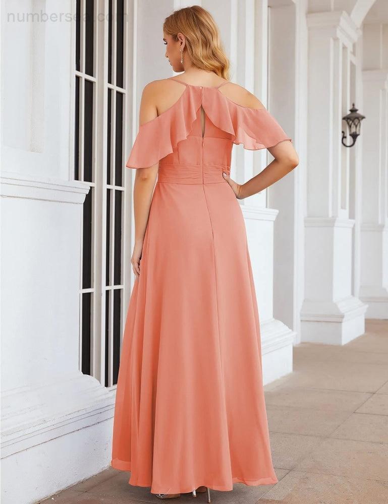 Chiffon Cold Shoulder Long Bridesmaid Dresses Plus Size Formal Prom Gowns for Women Party Wedding  SEA28070