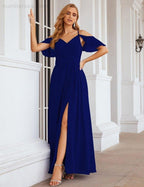 Chiffon Cold Shoulder Long Bridesmaid Dresses Plus Size Formal Prom Gowns for Women Party Wedding  SEA28070