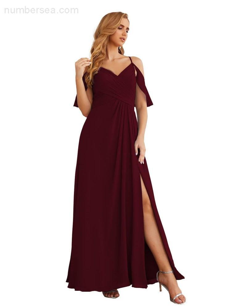 Chiffon Cold Shoulder Long Bridesmaid Dresses Plus Size Formal Prom Gowns for Women Party Wedding  SEA28070