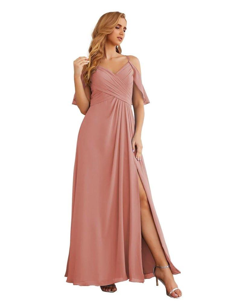Chiffon Cold Shoulder Long Bridesmaid Dresses Plus Size Formal Prom Gowns for Women Party Wedding  SEA28070